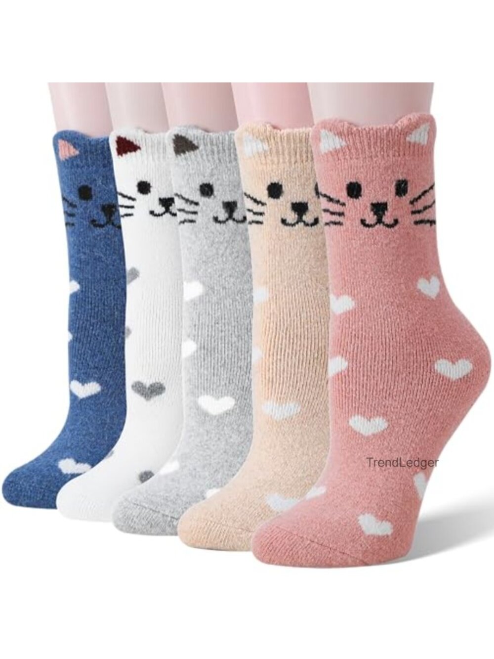 Merino Wool Cat Thermal Winter Socks Warm Crew Calf Socks 5 Pairs